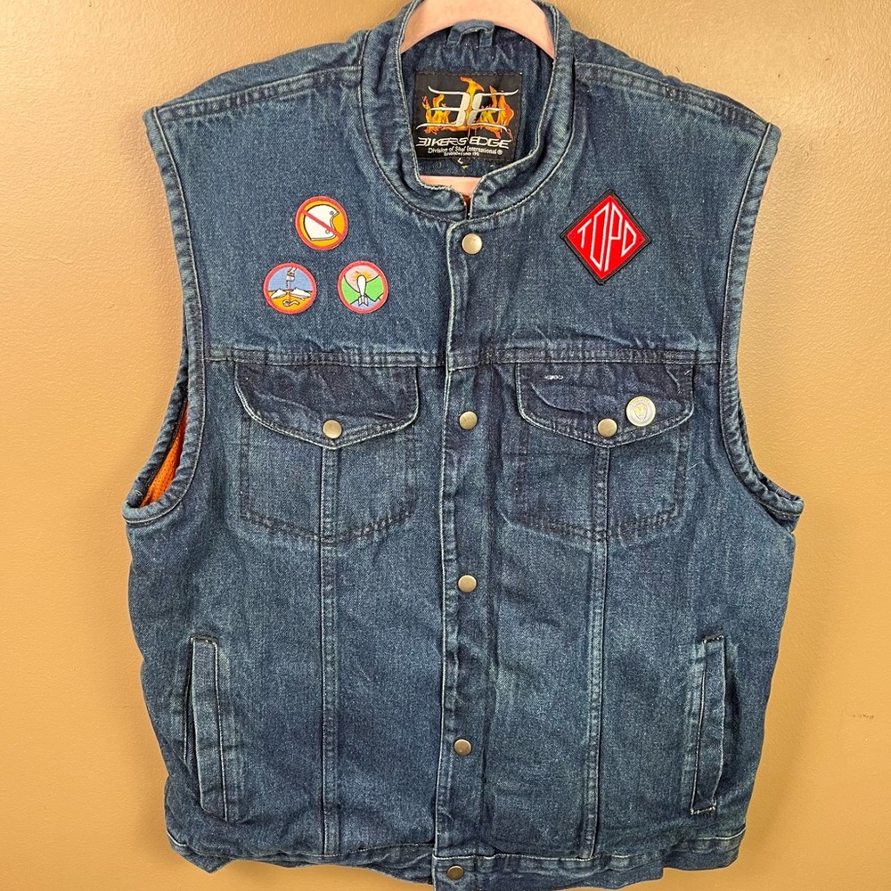 Bikers Edge Denim Motorcycle Vest with Patches Men's Large - Picture 3 of 14